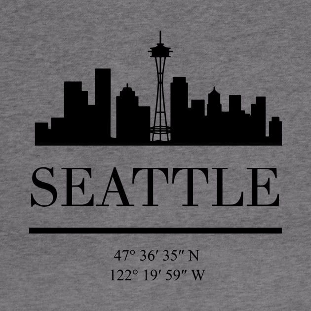 SEATTLE WASHINGTON BLACK SILHOUETTE SKYLINE ART by deificusArt